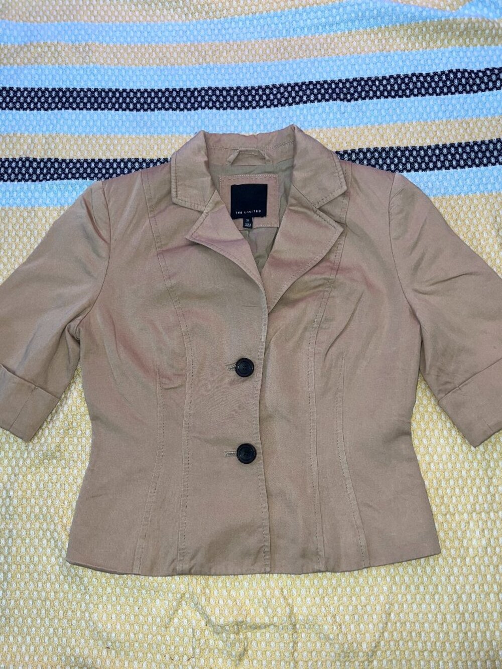 The Limited Beige Short Sleeve Fitted Button Blazer Top Size XS